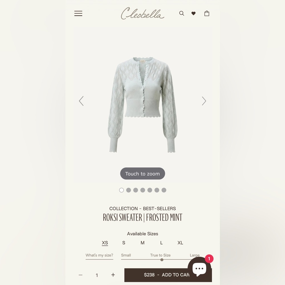 Cleobella Frosted Mint Pointelle Cropped Cardigan